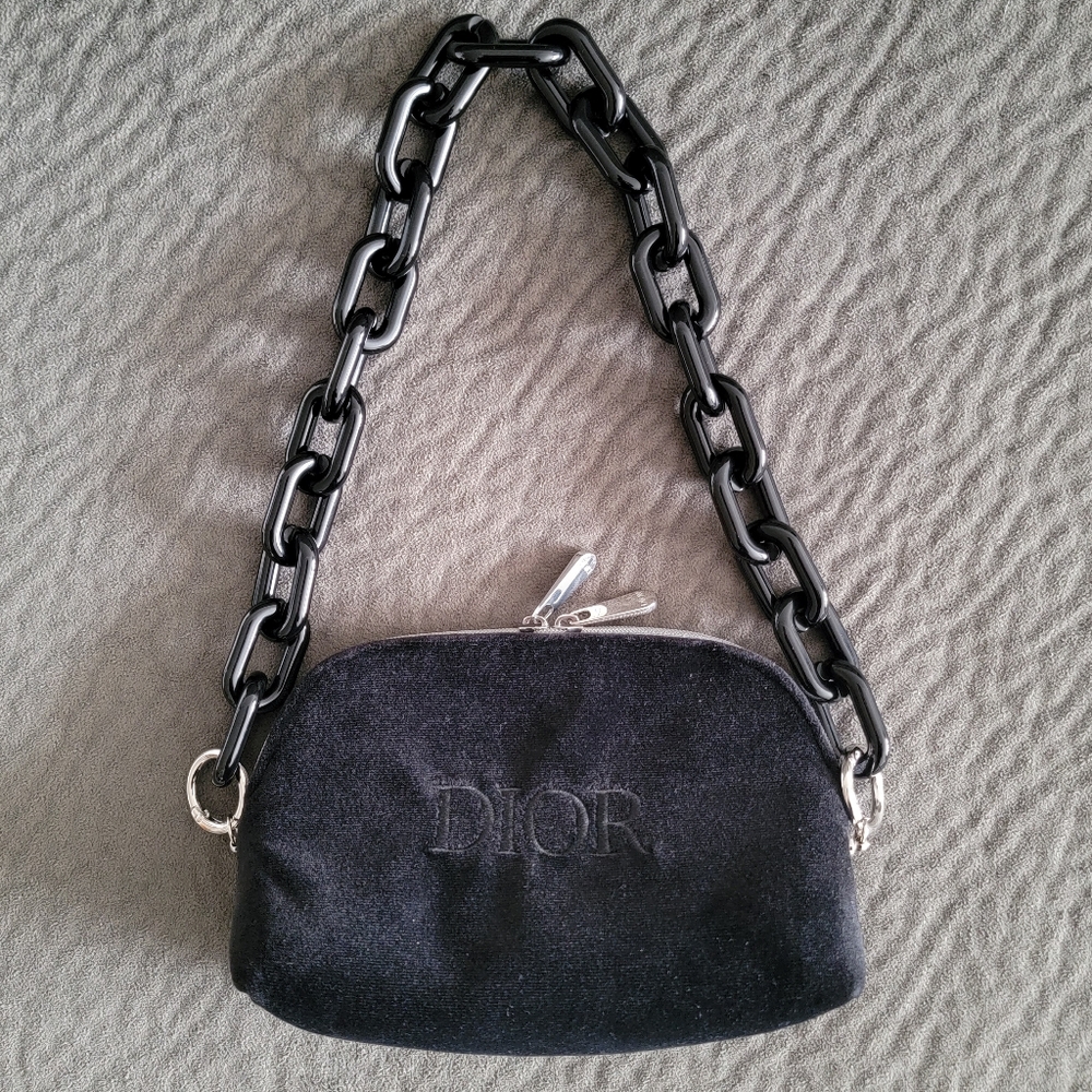 DIOR CD Black Cosmetic Bag Makeup Case Wristlet - Picture 5 of 11
